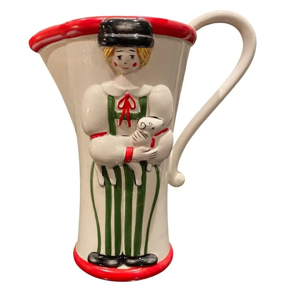 Vintage Ceramic Figural Folk Christmas Pitcher by Alcobaca Portugal 10